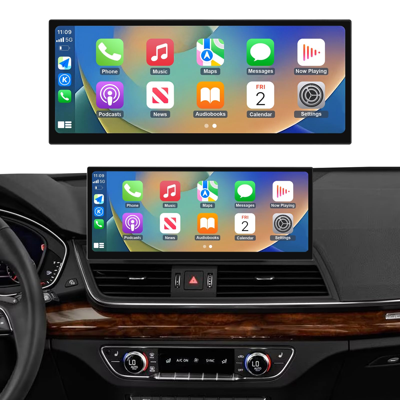 Radio samochodowe Ninetom 12,3 cala, Apple CarPlay/Android Auto/Mirrorlink/GPS do Audi Q5 z lat 2018–2019 z systemem MIB, obsługuje Mirrorlink, kamerę, nawigację, Siri i muzykę