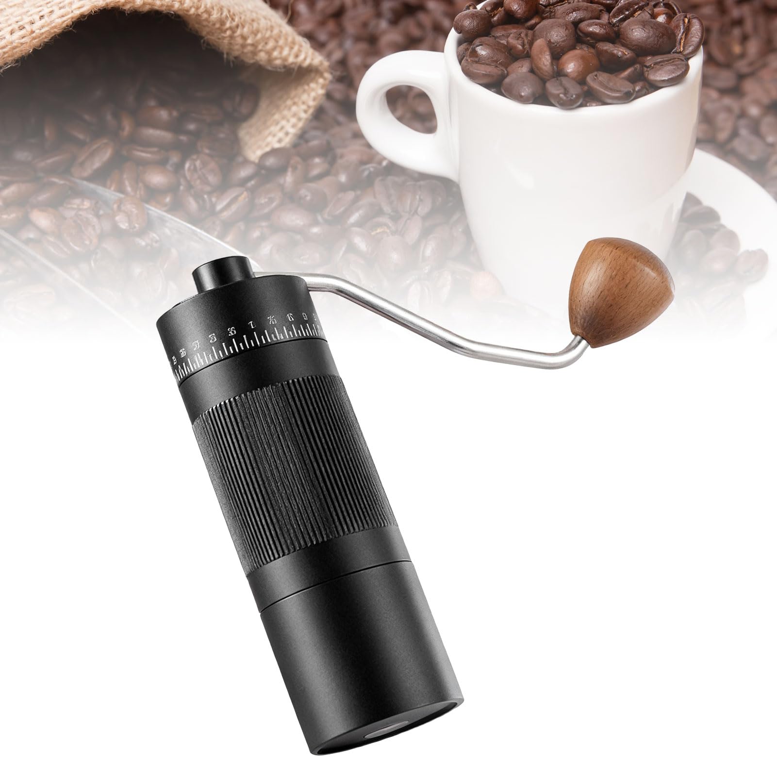 Macinacaffè Manuale in Acciaio Inossidabile 304, macinacaffè Manuale con capacità di 22 G, con 55 Impostazioni Regolabili, Ideale per Viaggi, Campeggio e Casa (BLACK)