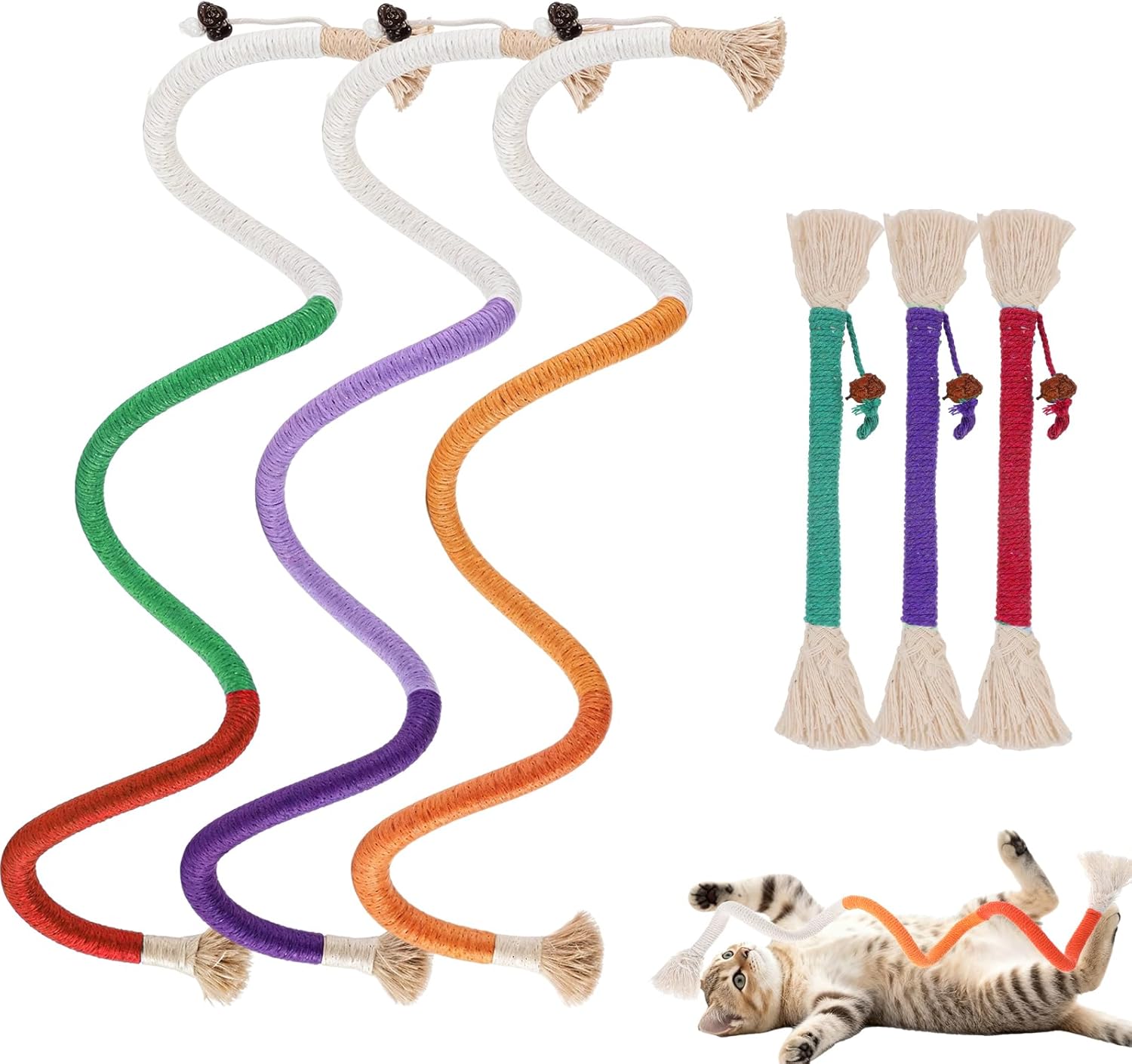 6Pcs Cat Chew Rope Toy Pet Chew Toys Interactive Cat Nip Kicker Toy Bent Cats Rope Toys Bite-Proof Playthings Kitten ChewRopes Pet Supplies for All Breeds Cats Teeth Cleaning Stress Relief