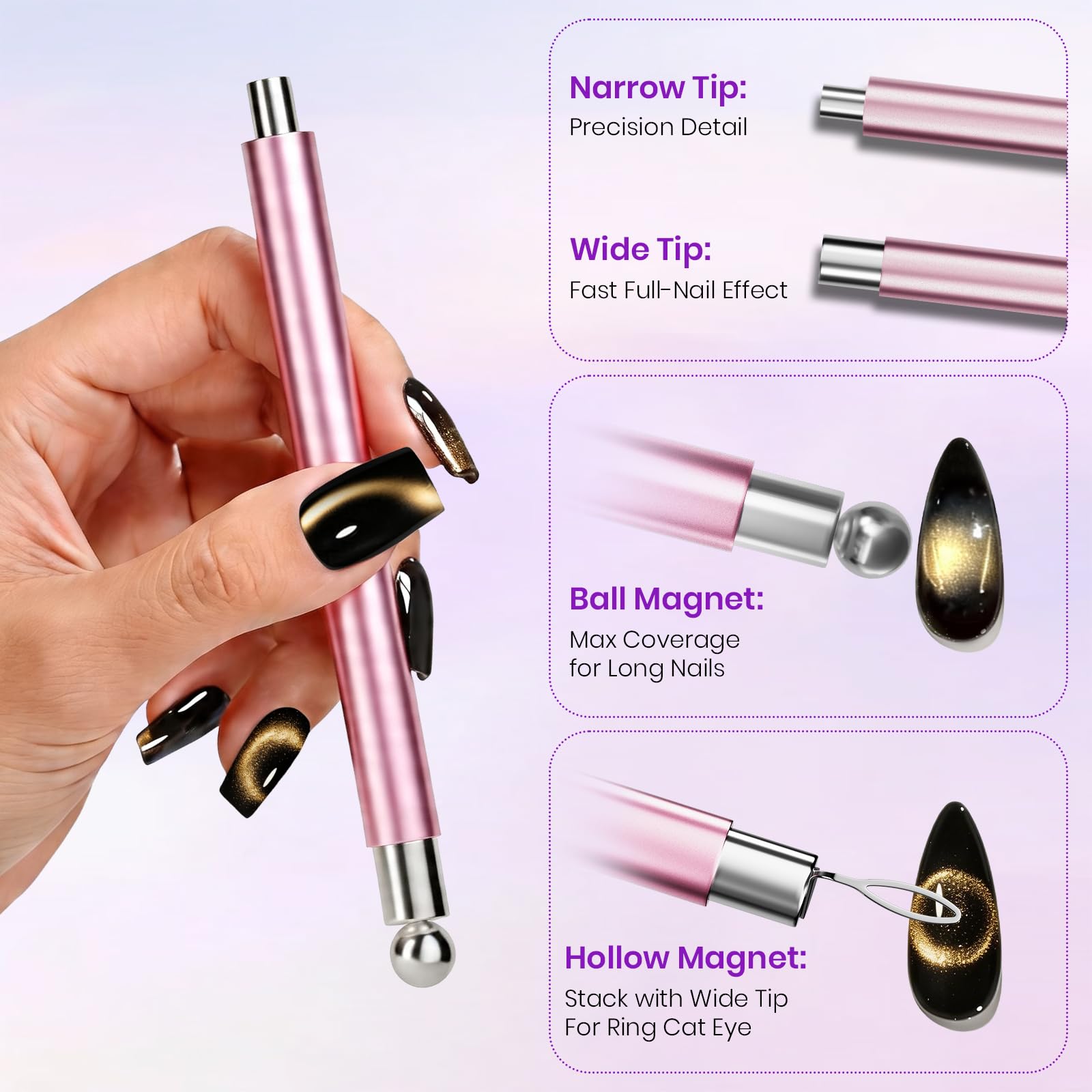 Katzenaugen-Magnet-Nagelkunst-Werkzeuge, vielseitiges magnetisches Design-Set, ideal für Katzenaugen, 3D-Nagelkunst und DIY-Glas-Katzenaugen-Effekte, einfach zu verwenden für Anfänger und Profis