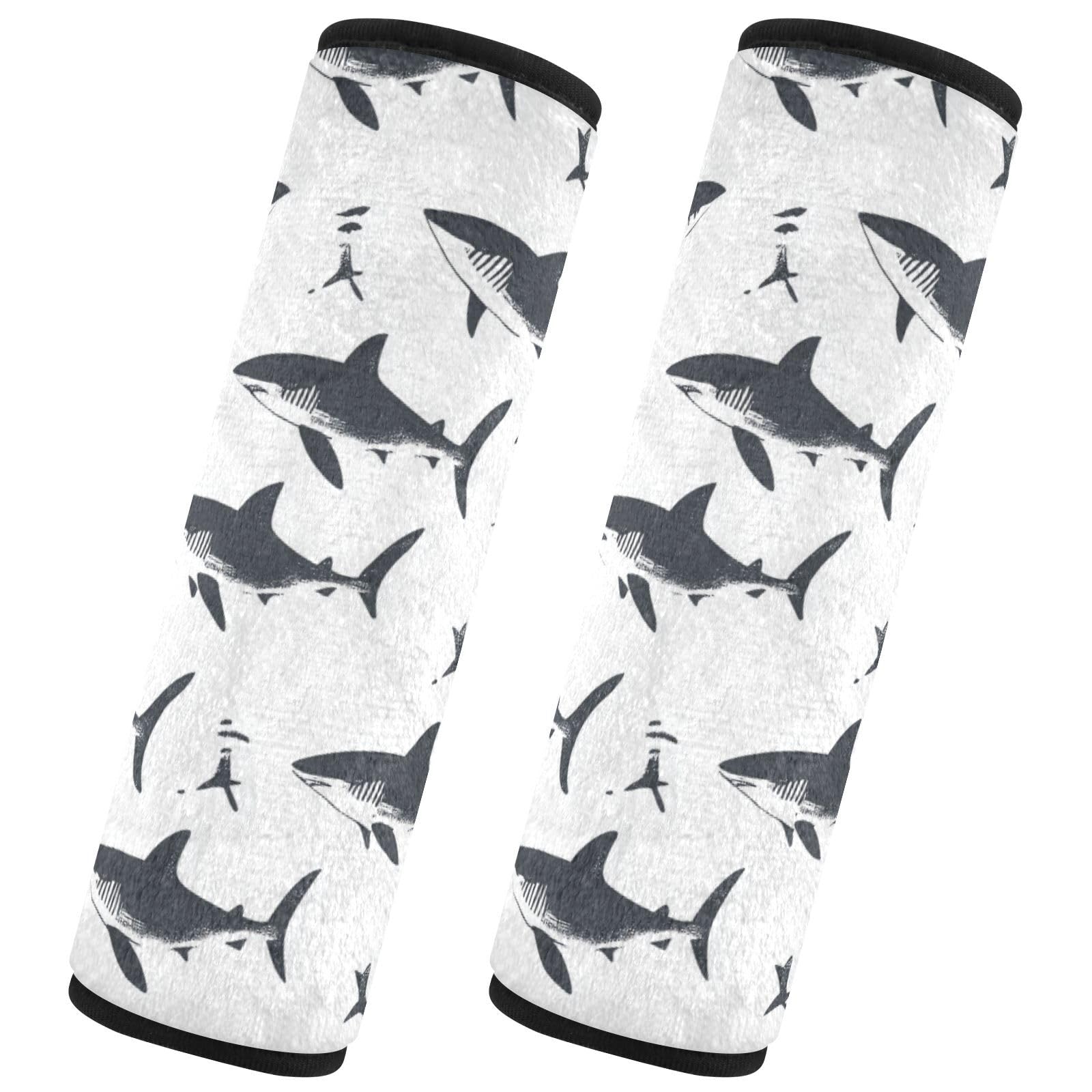 Seat Belt Covers 2 Pack Shark Car Seat Strap Covers Super Soft White Car Seat Neck Cover for Boys Girls Adults Babies S