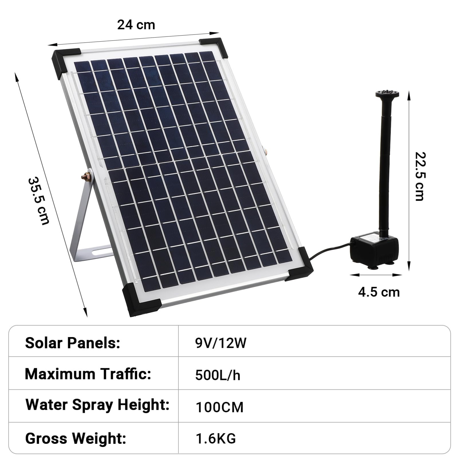 Solar Water Pump 1350l/h in Pp Nero, Pompa Fontana Solare | Atmosfera Estiva, Fontana Solare da Giardino per Outdoor e Pond, Convenient Charging, Versatile Use
