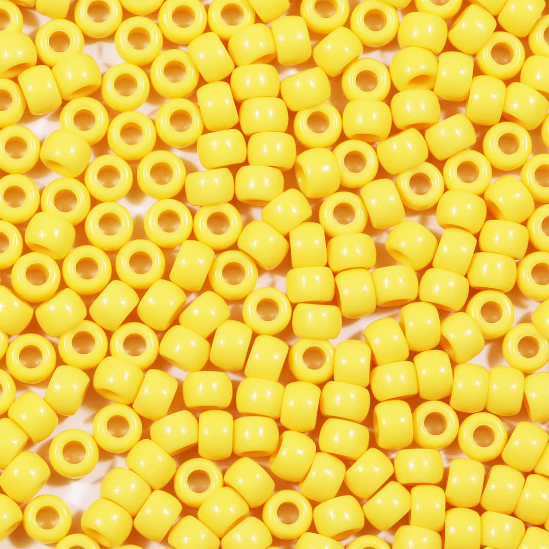 VOOMOLOVE 1000 PCS Yellow 6x9mm Pony Beads - Bracelet & Hair Braids Beads for Crafts