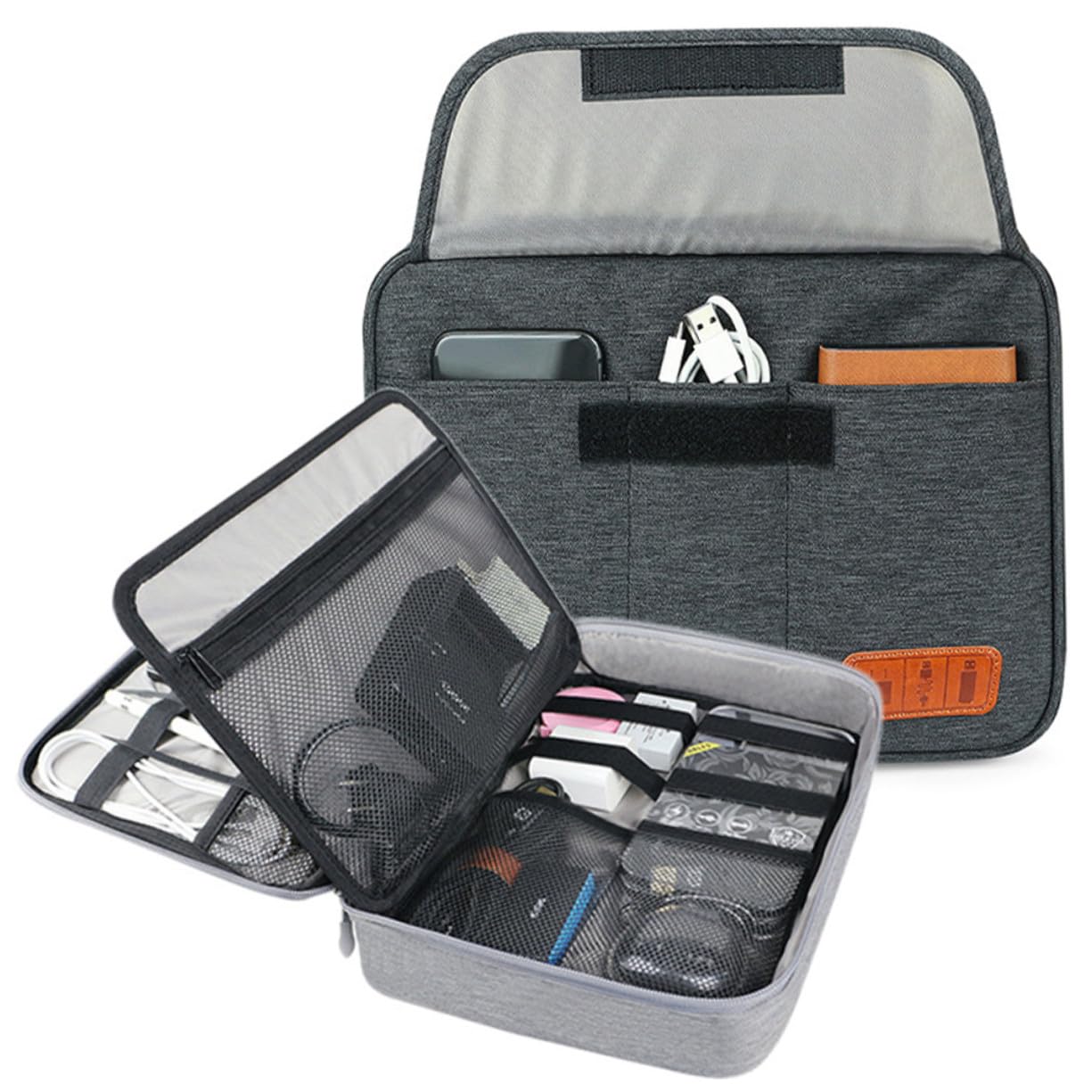 Organizer per Cavi Doppio con Maniglia Borsa da Viaggio per Accessori Elettronici Custodia Digitale Portatile Leggera Nero per Viaggi e Outdoor