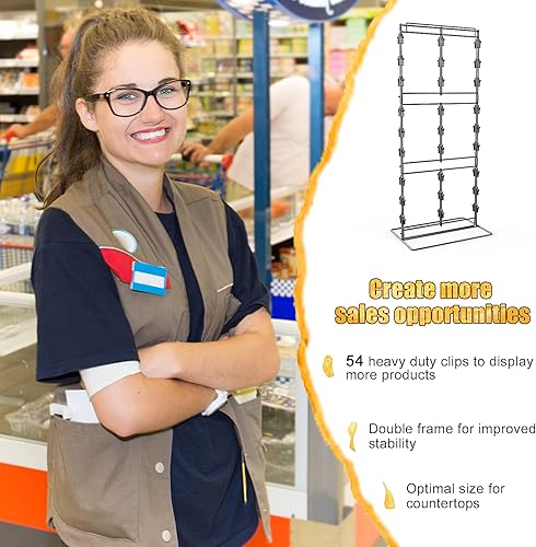 Miniatura 4 de Eazy2hD Estante de patatas fritas mejorado con 54 clips, soporte de chips de 3 filas para fiestas, soporte para bolsas de chips de encimera,