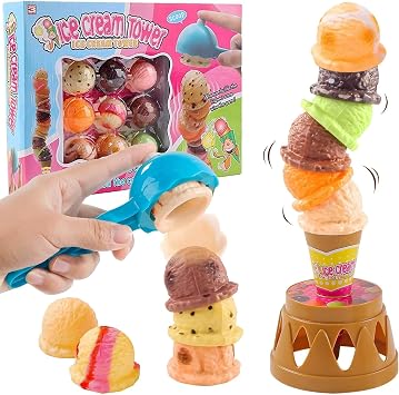 Ice Cream Toy Stacking Tower - Balancing and Stackable Scoop Ice Cream for Toddlers, Kids Pretend Food Play Set Kitchen Dessert