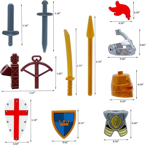 Miniatura 5 de Paquete de accesorios de armamento medieval de caballero para construir armadura de juguete, casco, flecha de arco diseñado para mini figuras,