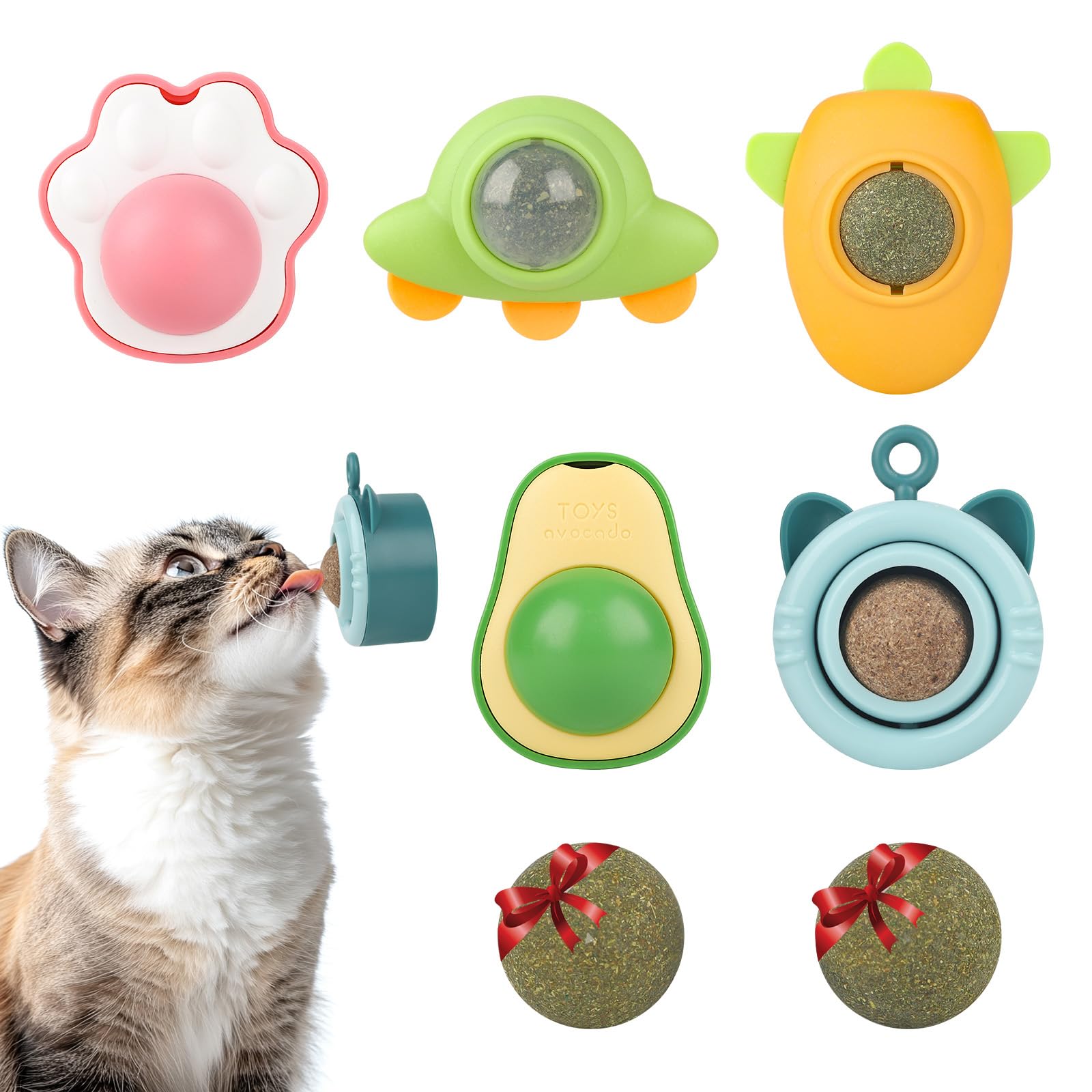 Cat Nip Ball for Kitty Nip Toys for Indoor Kitten Toy that Stick On Wall 5 Piece(3 Catnip,2 Worm Gall) with 2 Replacement Catnip Balls As Present
