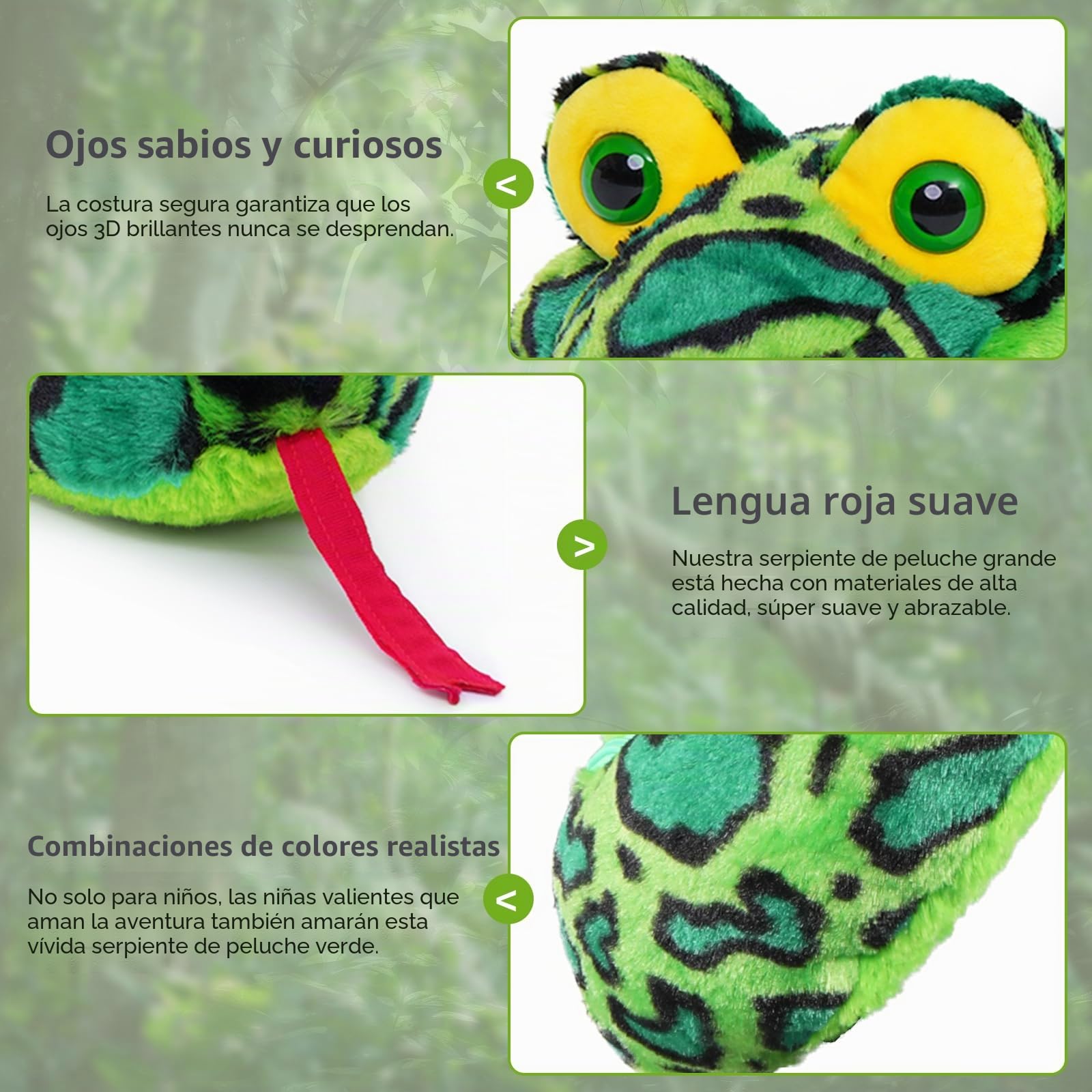 MorisMos 250 cm de Largo de Serpiente de Peluche XXL, Grande, Verde Cobra, Serpiente de Cascabel Gigante, Serpiente rellena, Serpiente de Peluche para Niños, niños, Peluche, Serpiente rellena,