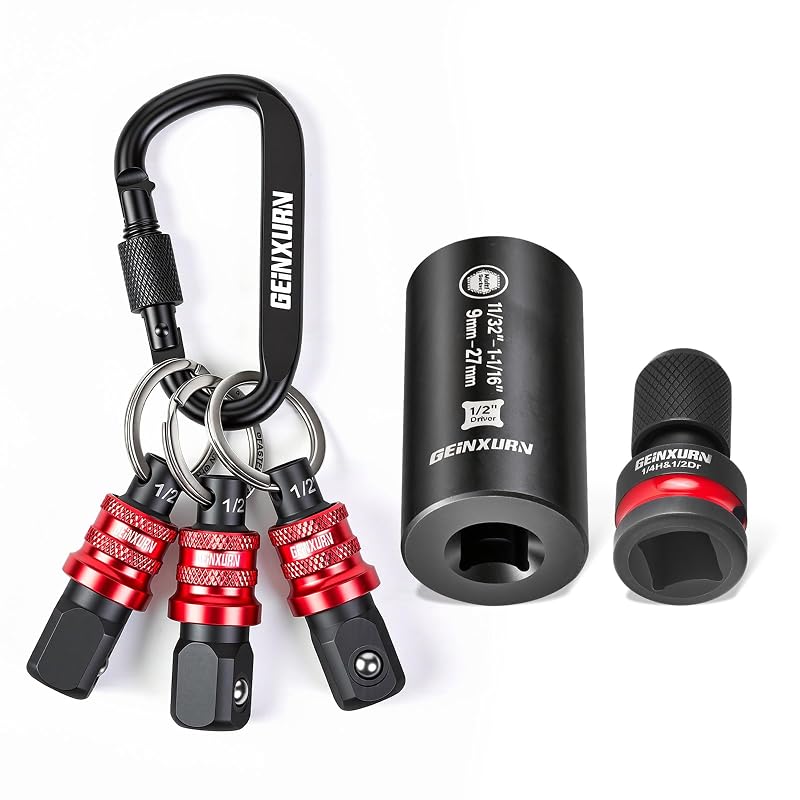 GEINXURN Kit organizador de soquetes com chaveiro e troca rápida, acionamento de 12,7 mm (1/2 pol.), 5 peças B01K005-0102