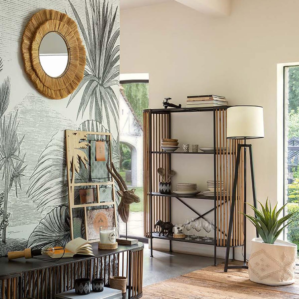 Atmosphera - Espejo «Safari» - Rafia D57 cm