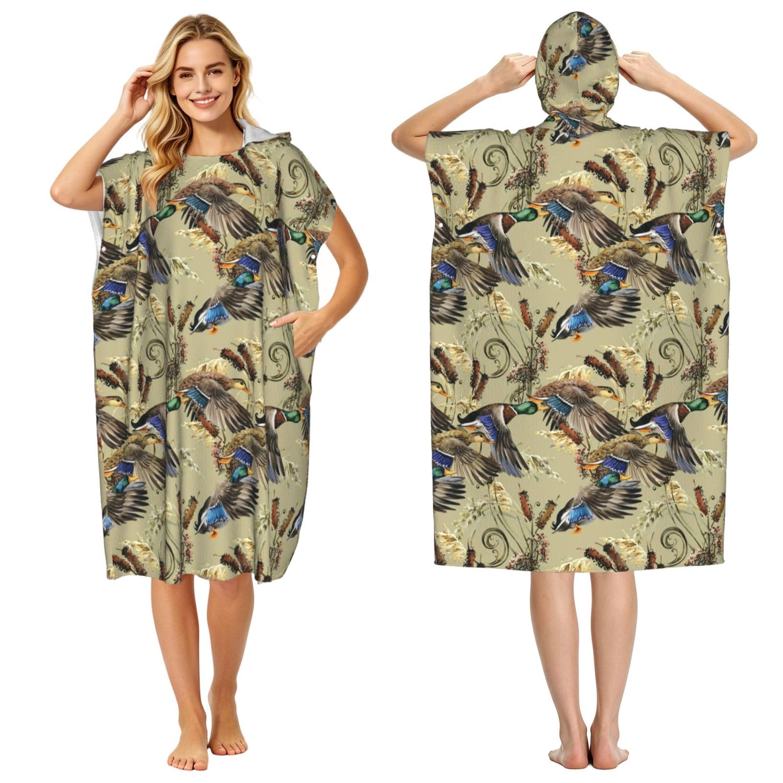 Poadnly Watercolor Duck, Adult Hooded Beach Towel 90 x 110 cm,Changing Bath Robe, Surf Poncho Towel For Women Men