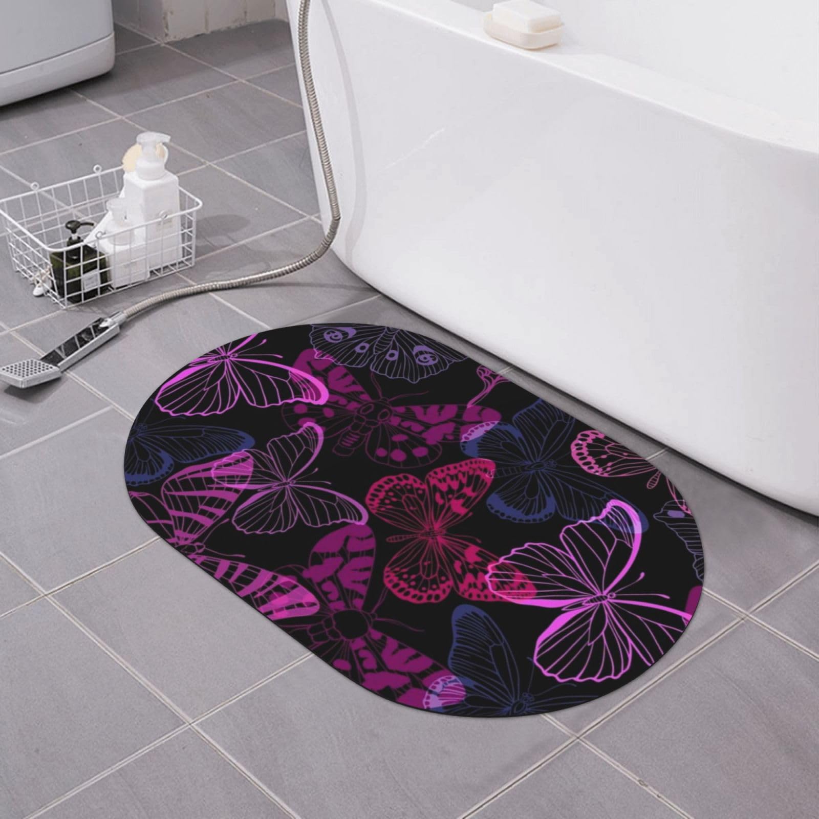 Tapis de bain absorbant papillon rose antidérapant pour cuisine