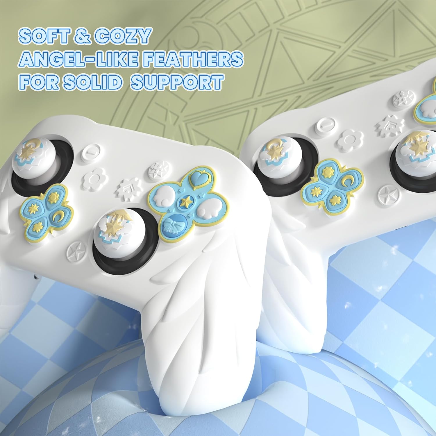 PlayVital Magic Wings Cover Skin for Nintendo Switch 2 Pro Controller White | Silicone, Cute, Thumb Grips, Back Button Caps, Themed Stickers, Comfort Textured Grip, Shock-Absorption, Scratch-Resistant