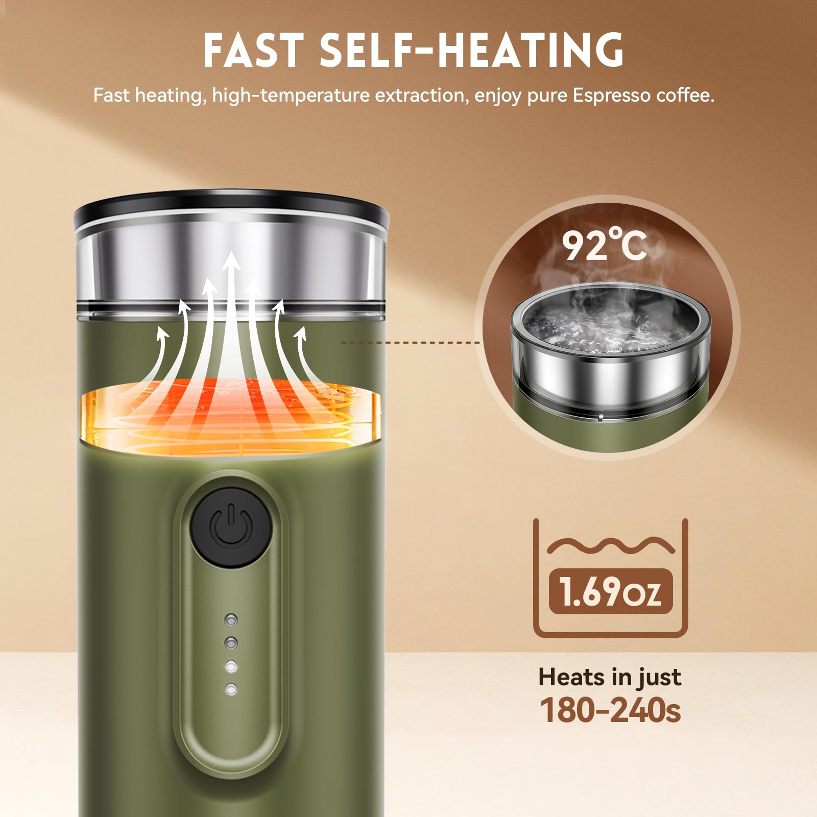 Cafetera de espresso portátil con batería de 7800 mAh, diseño ultraligero, fácil de viajar, 20 bar, autocalefacción, con cápsulas NS y suelo, para autocaravana