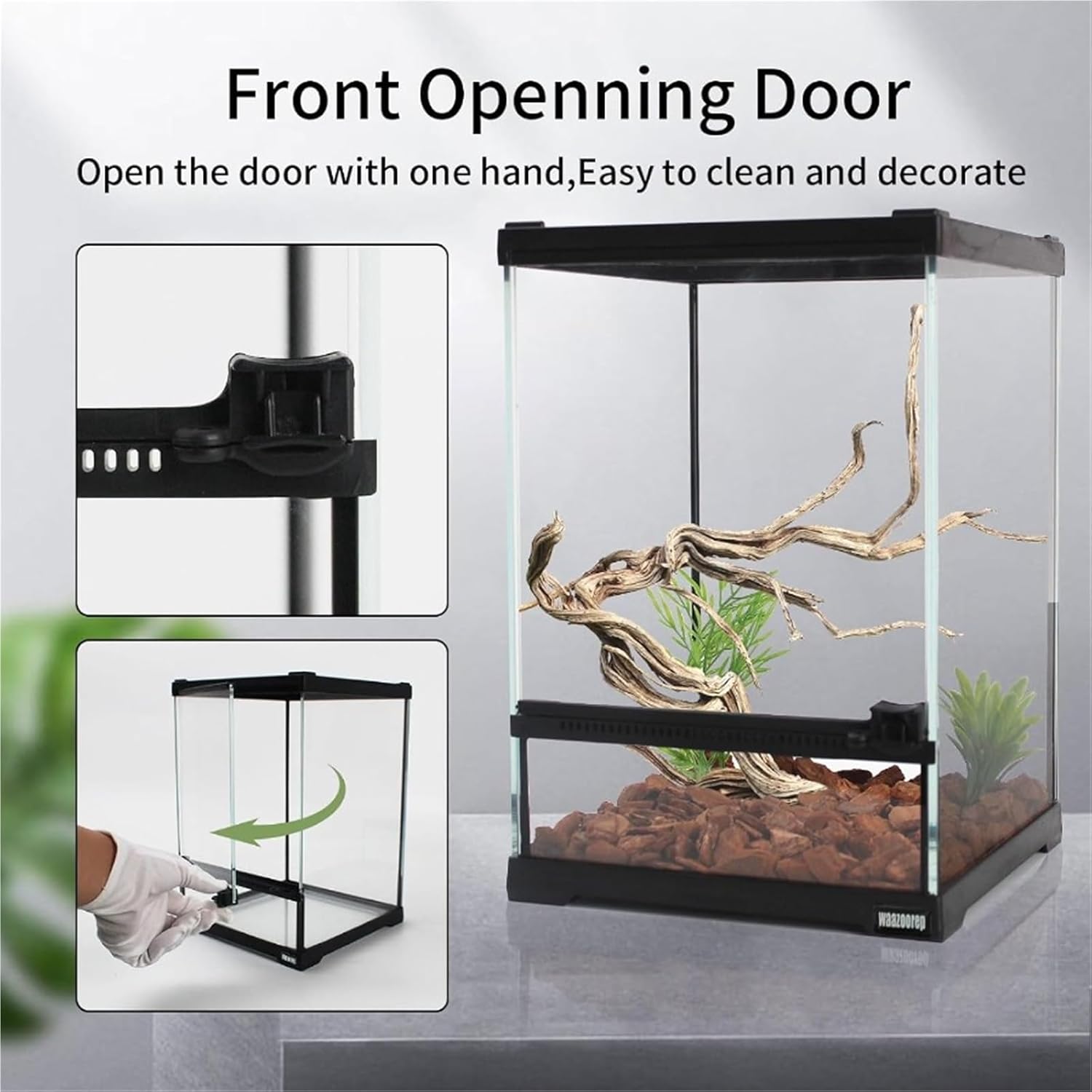Mini Reptile Glass Terrarium with Panoramic View – Fenced Habitat Cage for Leopard Gecko and Other Small Reptiles