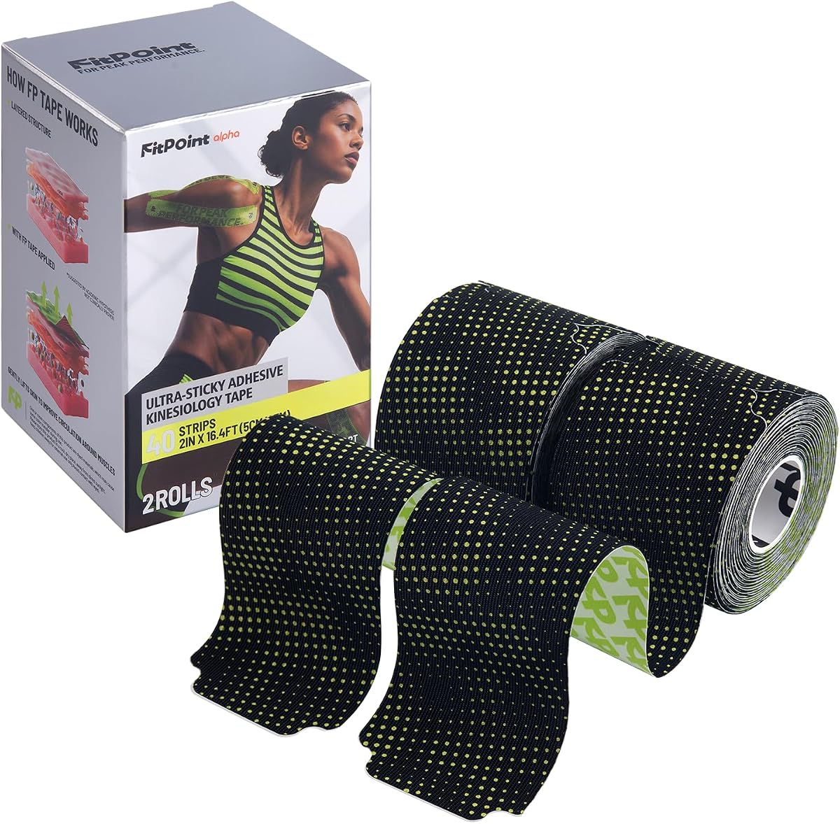 Cinta de kinesiología ultraadhesiva Cinta atlética sintética precortada 2 rollos Negro | Cinta deportiva impermeable, elástica y transpirable para soporte de músculos y articulaciones, sin látex, para hombros, rodillas, muñecas, tobillos y pies