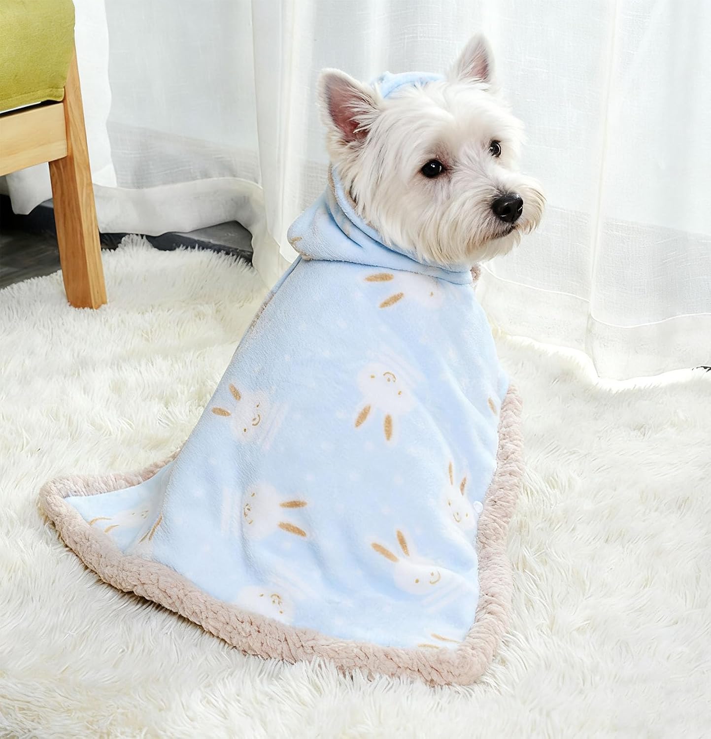 Size Small to Large, Dog Winter Coat with Hat, Kitten Thicken Cloak Blanket, Pets Nightgown for Small Medium Dogs (Blue, S: Recommand Weight 3-6 lbs (1.5-3kg))