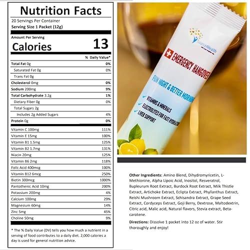 Miniatura 8 de Resaca de emergencia Multiplicador de hidratación  Limón  Paquetes de polvo de hidratación  Mezcla de bebida con electrolitos  Barra de una sola