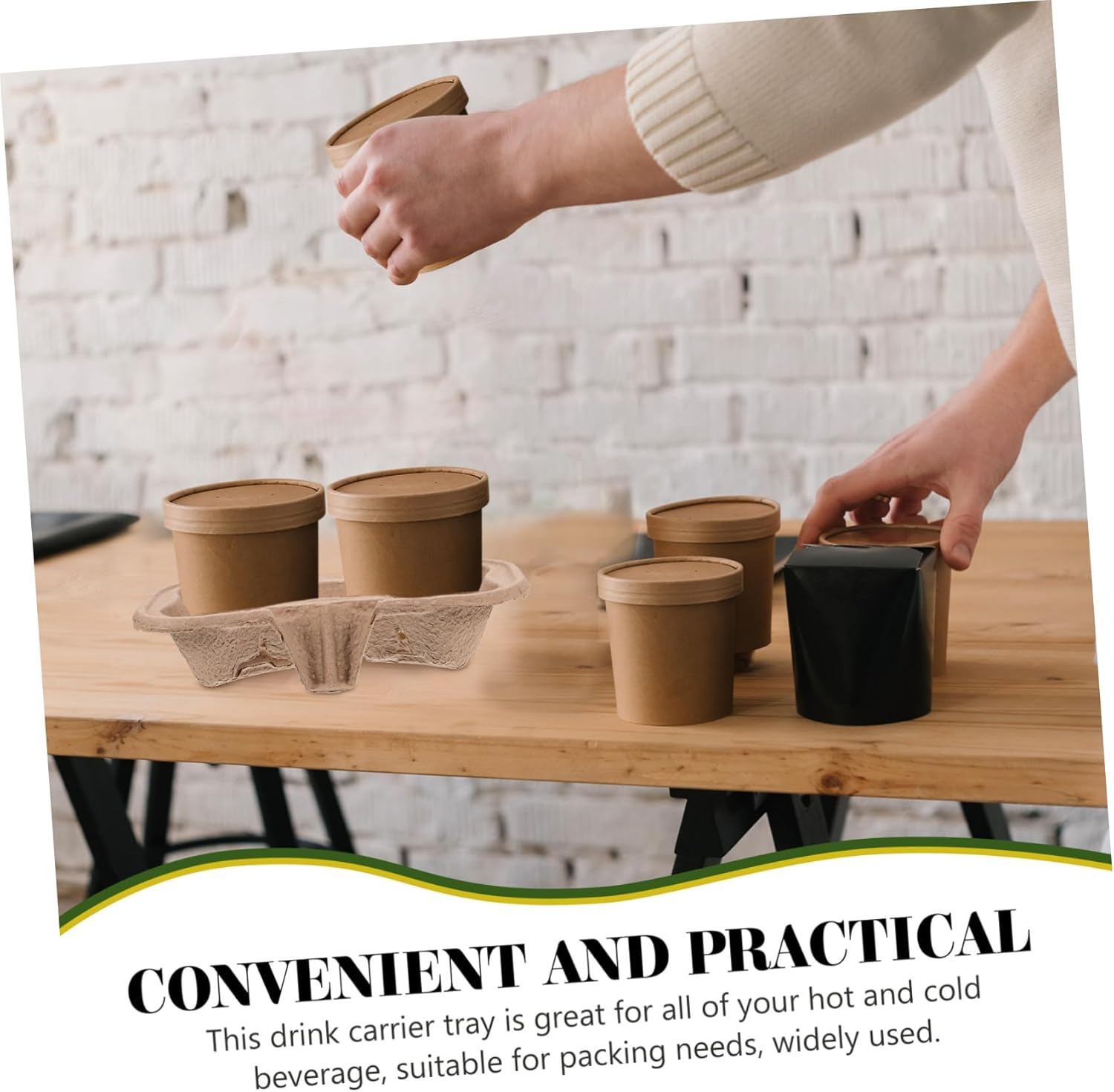 GLEAVI 50pcs Paper Cup Carrier Tray Lightweight Takeout Drink Holders for Coffee and Milk Tea Portable Beverage Stand for Picnics and Restaurants