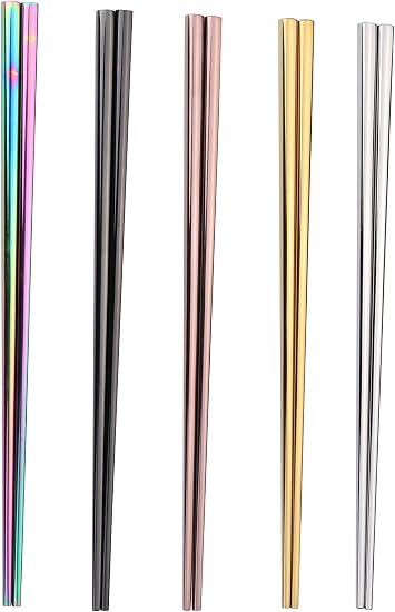 I-MART 5 Pairs Metal Chopsticks Reusable Dishwasher Safe 304 Stainless Steel Chopsticks Set 8.8 Inch Chopstick Stainless Steel for Sushi Noodles Kitchen Dining