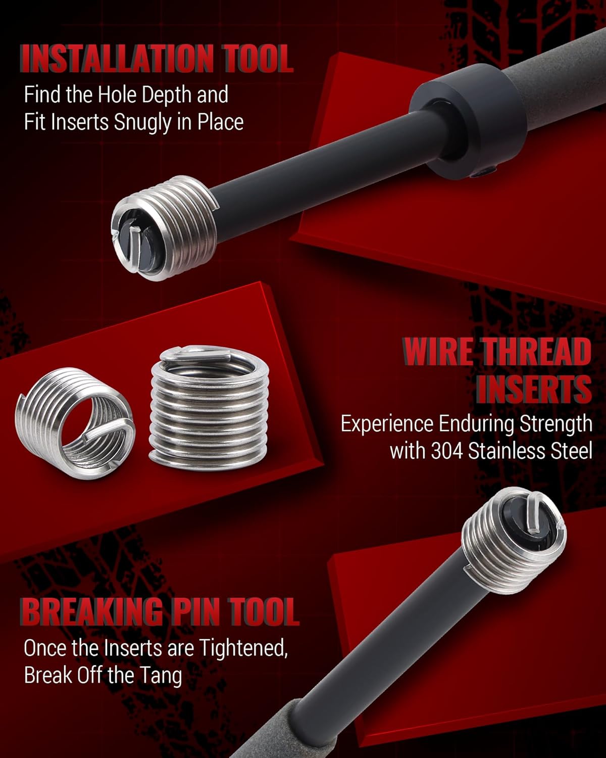 Reywoo 150 PC SAE Heli Coil Thread Repair Kit, Standard Helicoil Kit with HSS Drill Bits Inserts Taps Break Off Tools, Rethreading Tools in 1/4" 5/16" 3/8" 7/16" 1/2" Sizes