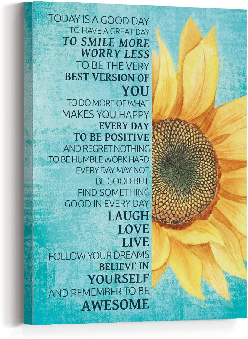 Today Is a Good Day to Have a Great Day Wall Decor,Inspirational Canvas Wall Art,Positive Quotes Wall Decor,Sunflower Wall Art for Home Office