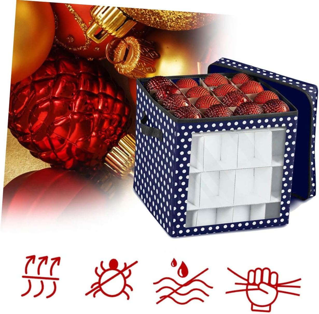 Christmas Ornament Storage Box Compartment Oxford Cloth Container for Ornaments and Holiday Decorations Lightweight and for Easy Holiday Organization