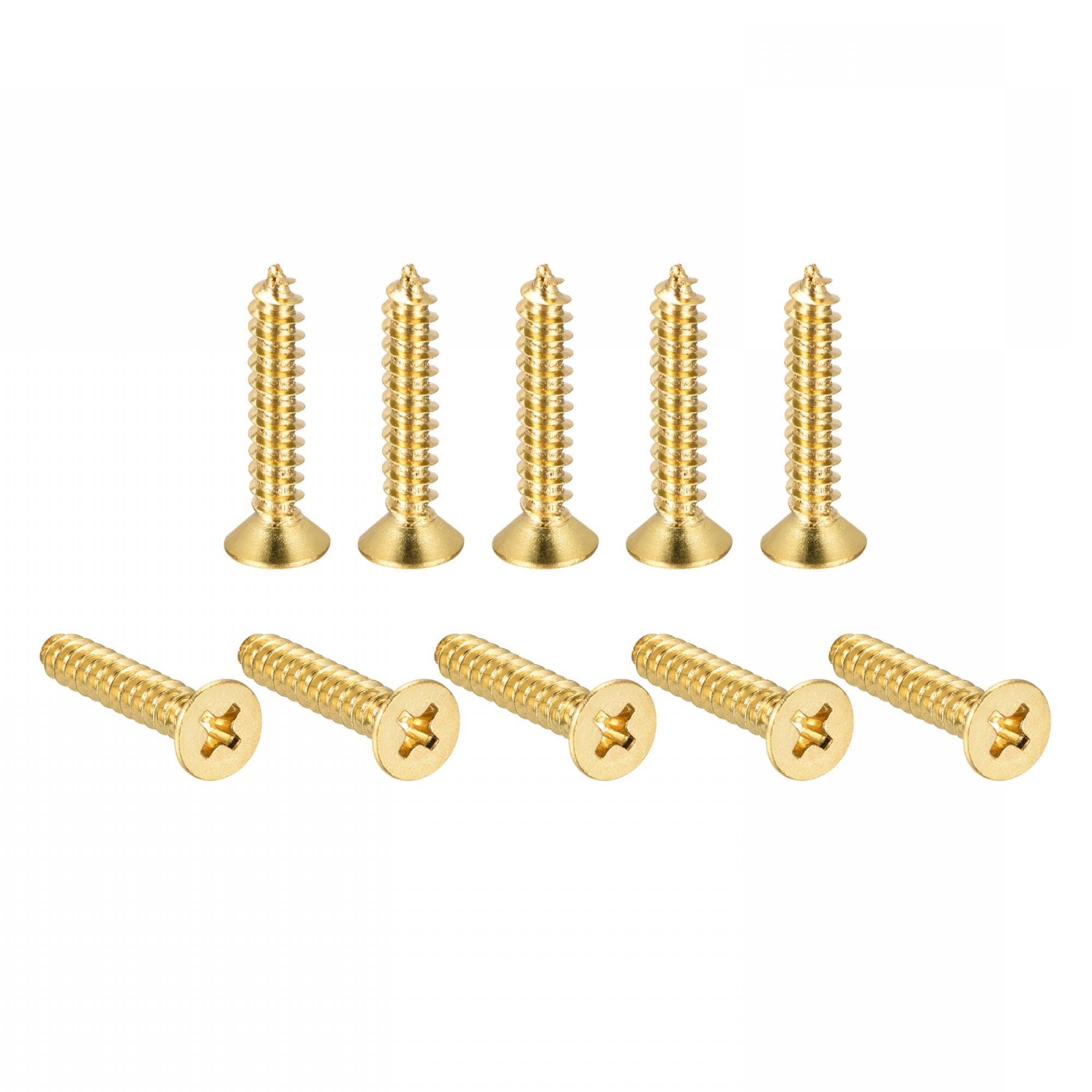 TA-VIGOR M5 Small Phillips Brass Wood Screws 25mm, Cross Flat Head Gold Plated Self Tapping Screw for Wood, Dollhouse, Jewelry Box, Guitar & Miniature Furniture 16pc
