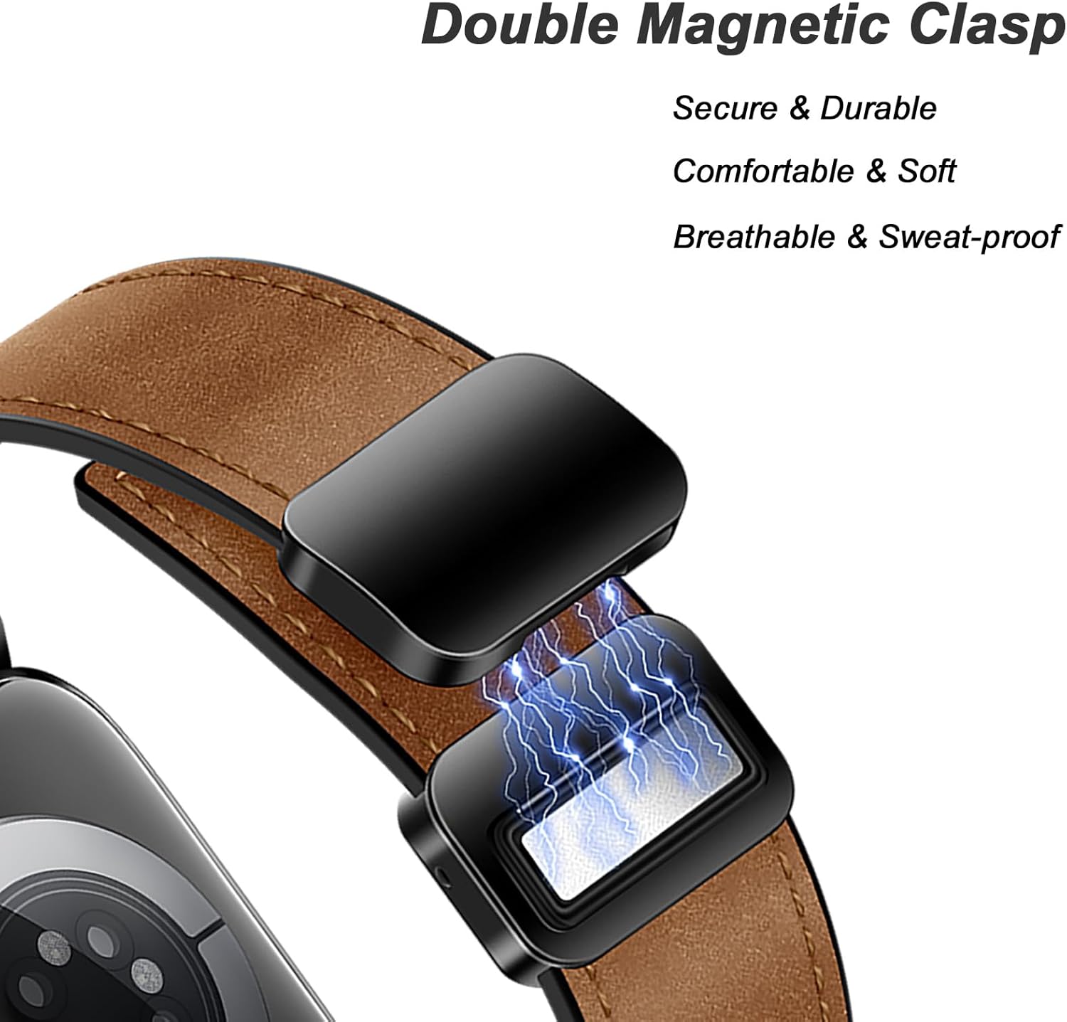 Genuine Leather Band Compatible with Apple Watch Band 44mm 45mm 46mm 49mm for Men Women,Adjustable Magnetic Strap Top Grain Leather Wristband for iWatch Series 11 10 9 8 7 6 SE 5 4 Ultra 3 2 1 - Image 5