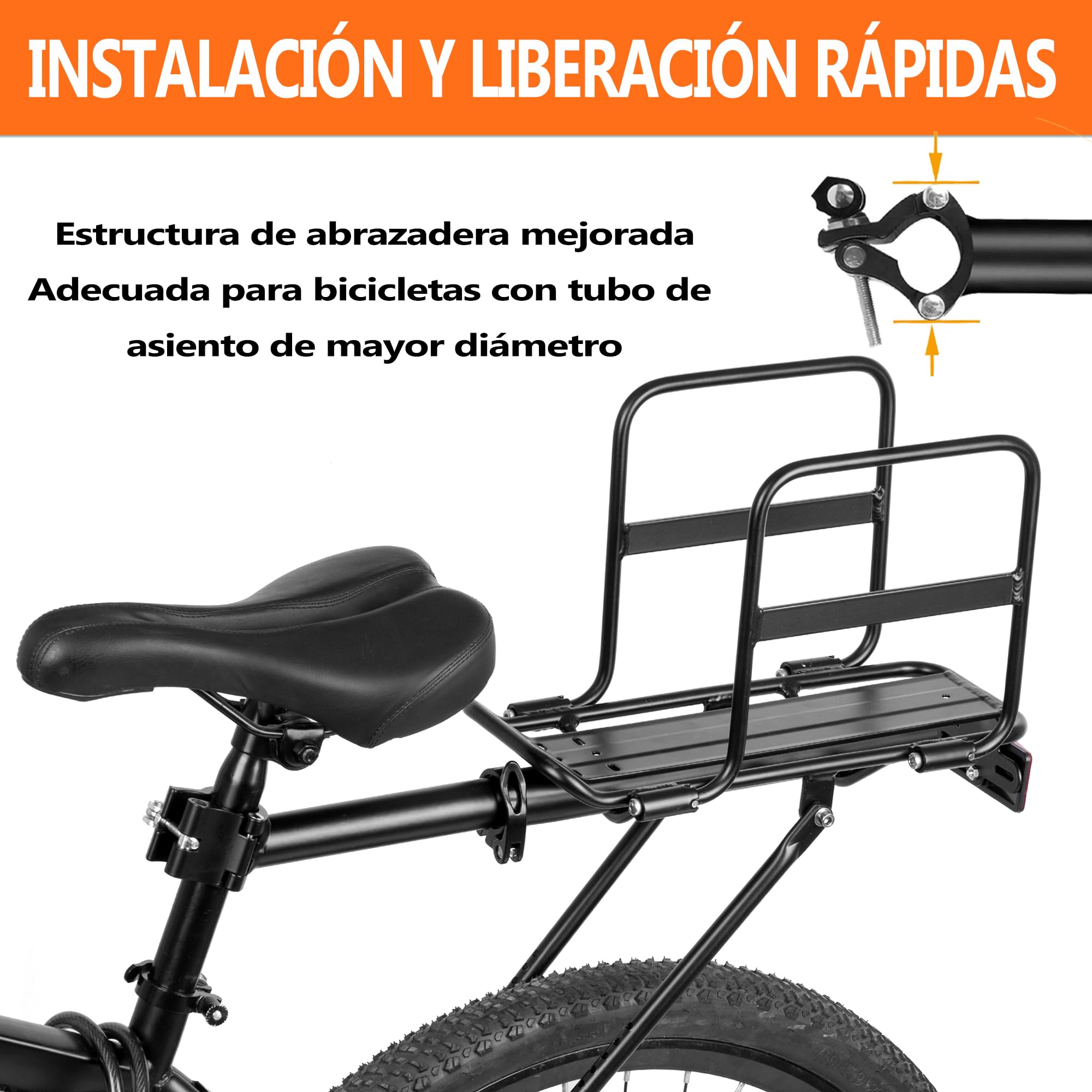 Portabultos Bicicleta Trasero Plegable con Alas Anchas, Liberación Rápida, Universal, Gran Capacidad, Regulable en Altura para Bicicletas de 24 a 29 Pulgadas