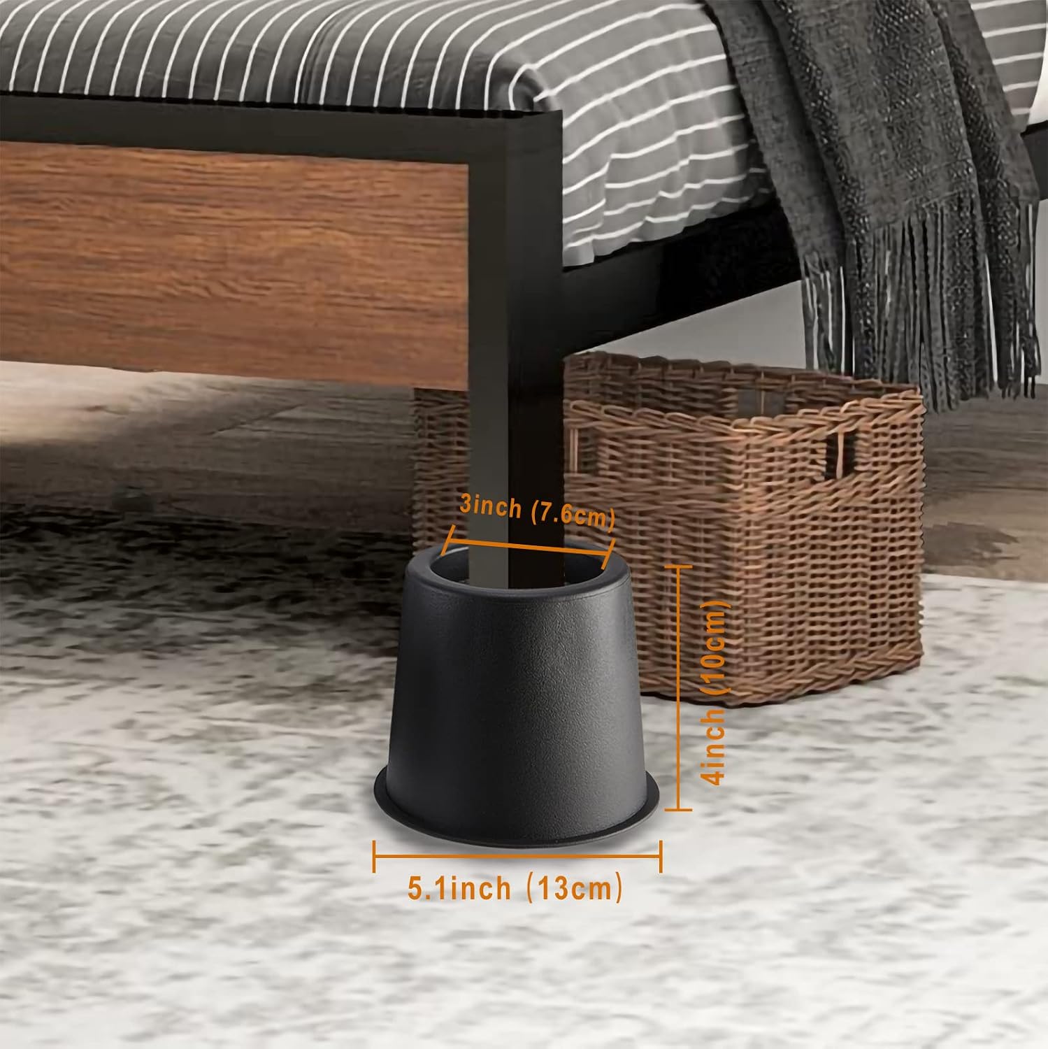 Lufia 4 Inch Bed Furniture Risers, Heavy Duty Bed Risers with Non-Slip Pad Ideal for Bed, Sofa, Table, Chair or Desk (Set of 6, Black)
