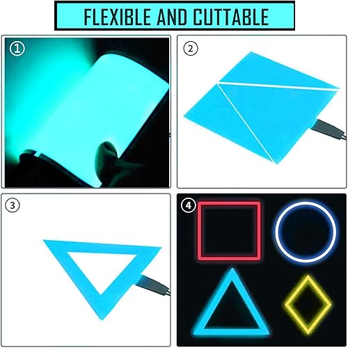 Vista 114 de Ourbest Luces de neón con retroiluminación EL, panel electroluminiscente cortable, hoja de lámpara de papel, luces suaves para bricolaje, 3 modos