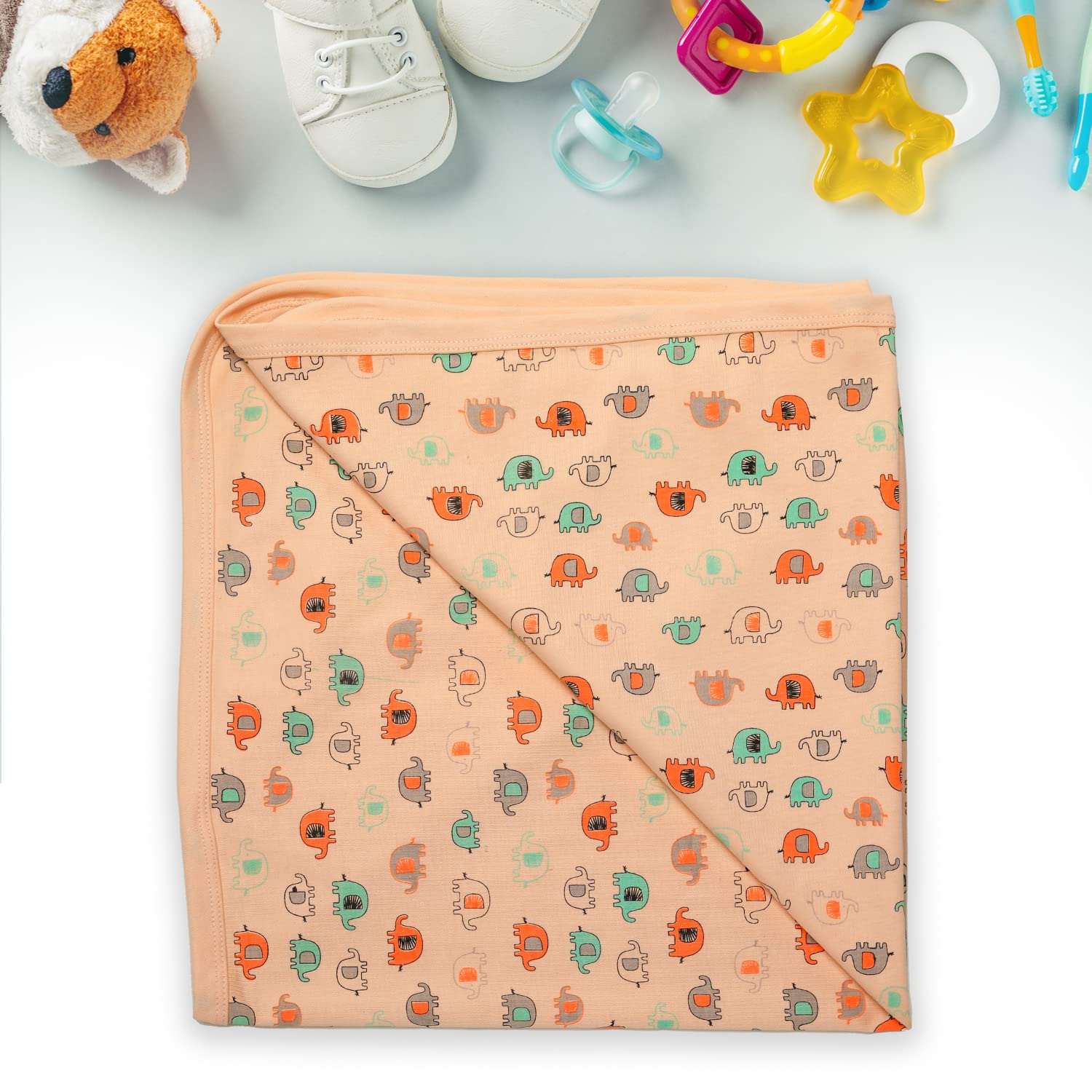 LuvLap Cotton Hooded Wrapper - Baby Towel for New Born | Big Size 75cm x 75cm | Soft, Safe & Skin-Friendly | for Newborns 0-12 Months | Lightweight & Travel Friendly, Elephant Print - Orange, 1 Count 2