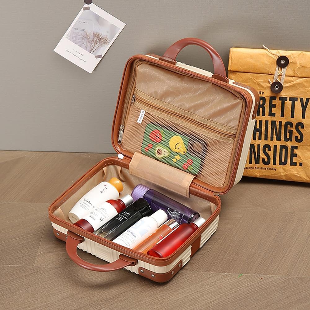 SUNBEET Mini Hard Shell Hard Travel Luggage Makeup Case Small Portable Carrying Case Suitcase Organizer Makeup Storage Box for Women (B-Cream..) 3