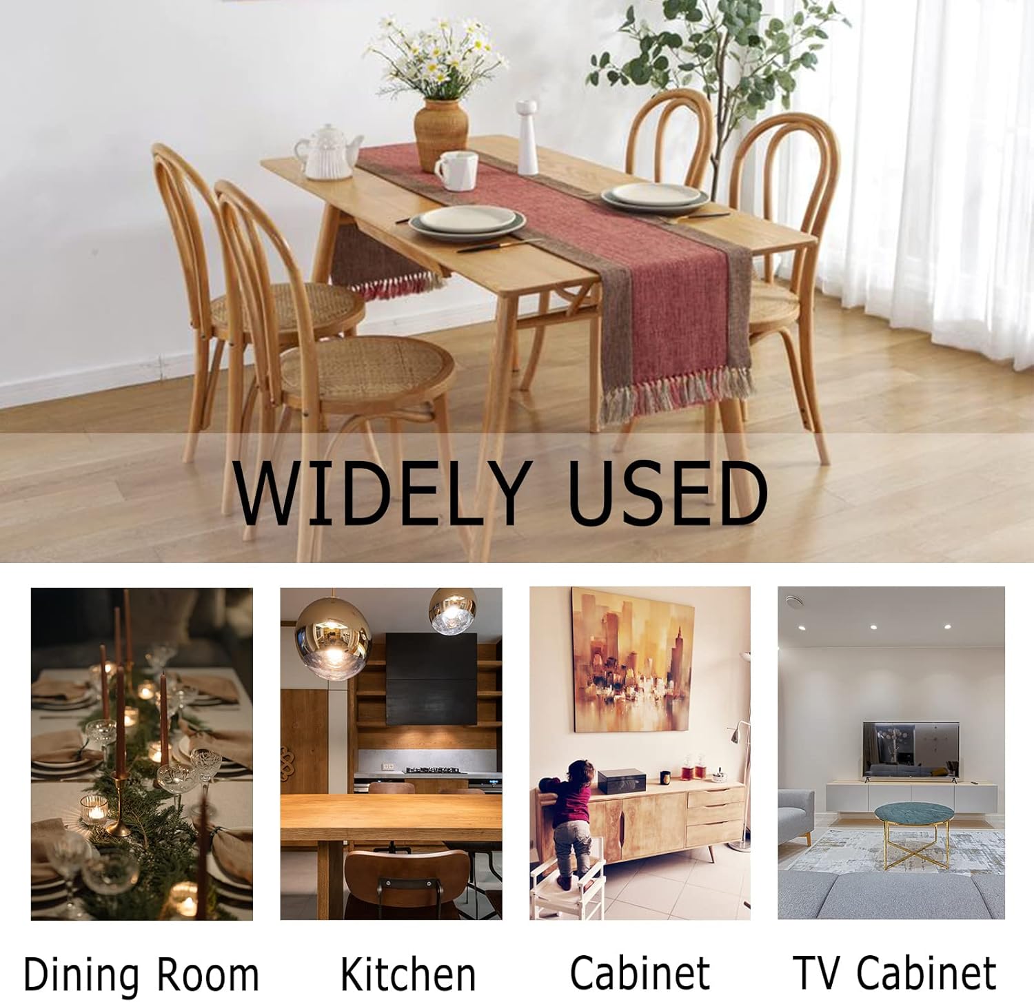 Rustic Linen Table Runner Farmhouse Style Table Runner with Hand-Tassels for Dining Kitchen Coffee Table Decor, Party and Dresser Decor(Red, 15x90 inch)