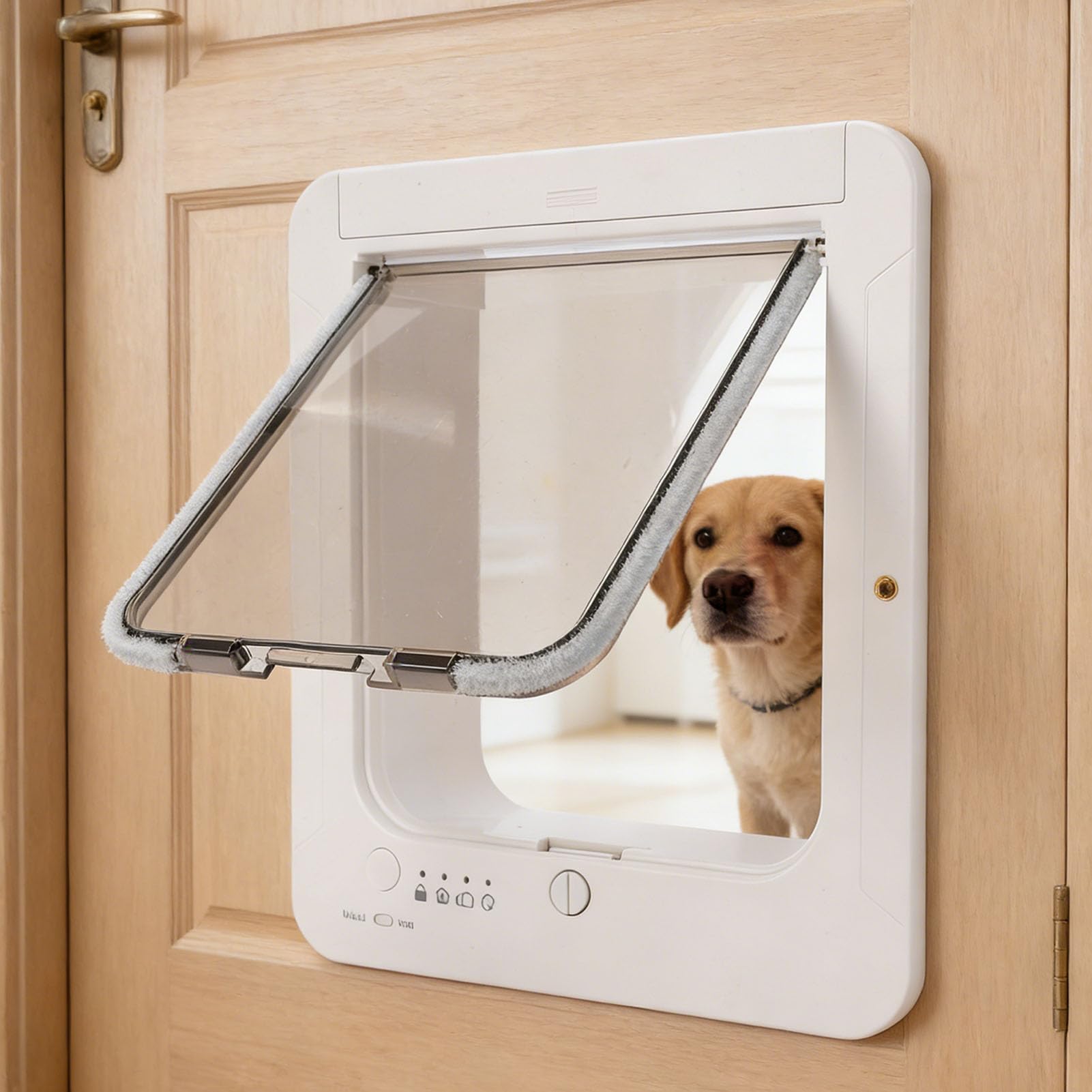 Fockety Puerta Inteligente para Gatos, Puerta automática para Mascotas con Sensor Collar y Control Remoto, gatera para Interior y Exterior, Material plástico, 26,7 x 29,4cm