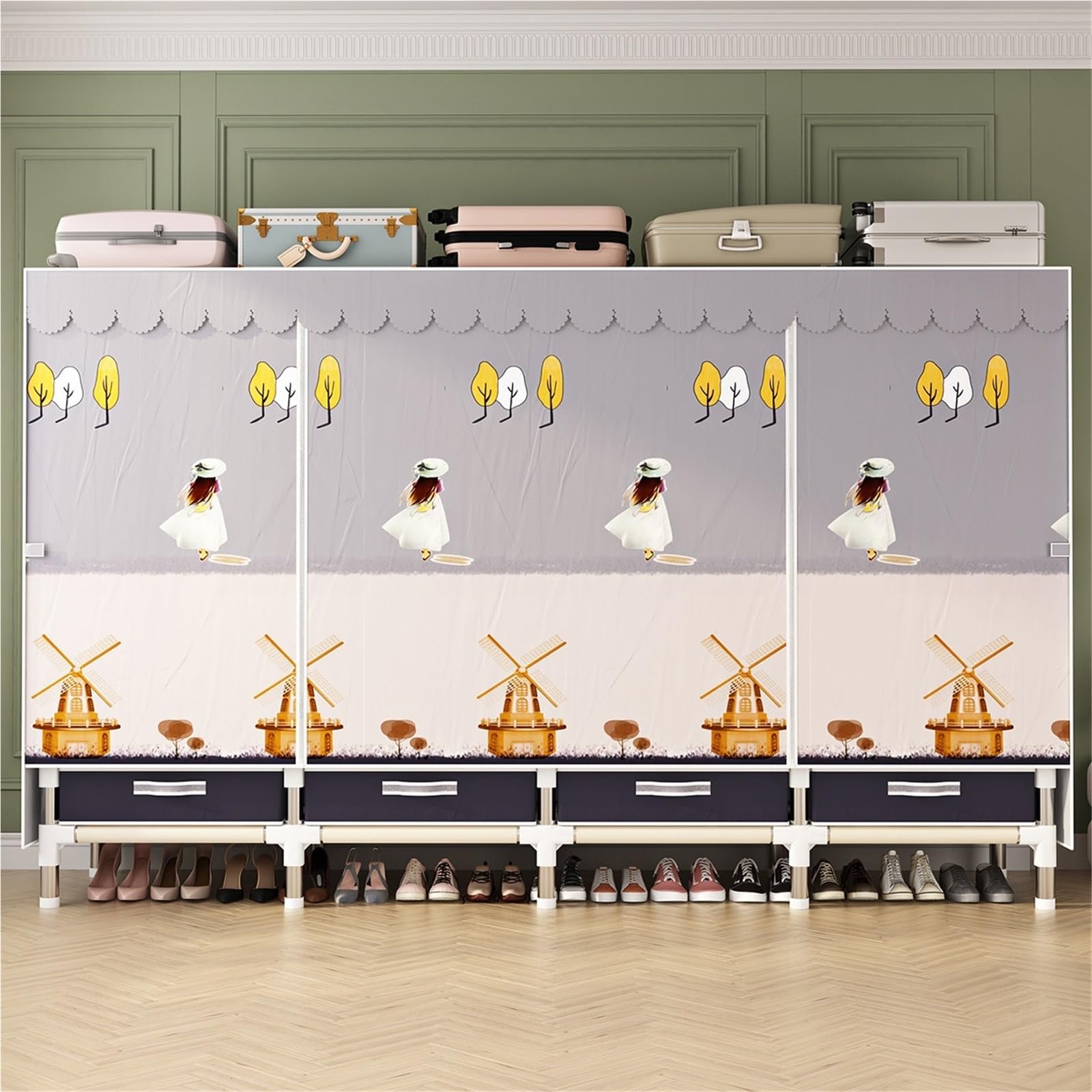 Stoffschrank Schlafzimmer Tragbare Faltbare Tuch Kleiderschrank Organizer Kleidung Falten Leinwand Schrank Rack for(Colorful Lantern)