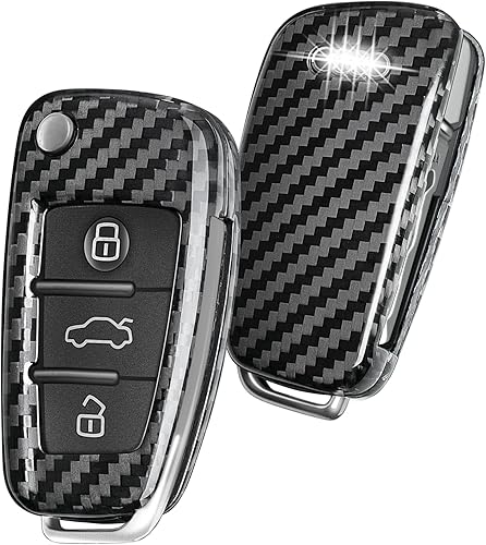 T-carbon - Funda de fibra de carbono real para llavero con cordón, funda protectora para llave T-carbon para Audi A1 A3 A4 A6 A8 Quattro Q2 Q7 R8