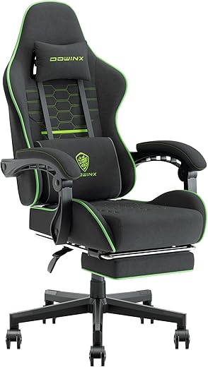 Dowinx Gaming Chair Fabric with Pocket Spring Cushion, Massage Game Chair Cloth with Headrest, Ergonomic Computer Chair with Footrest 290LBS, Black Green B0CZLD5V4W