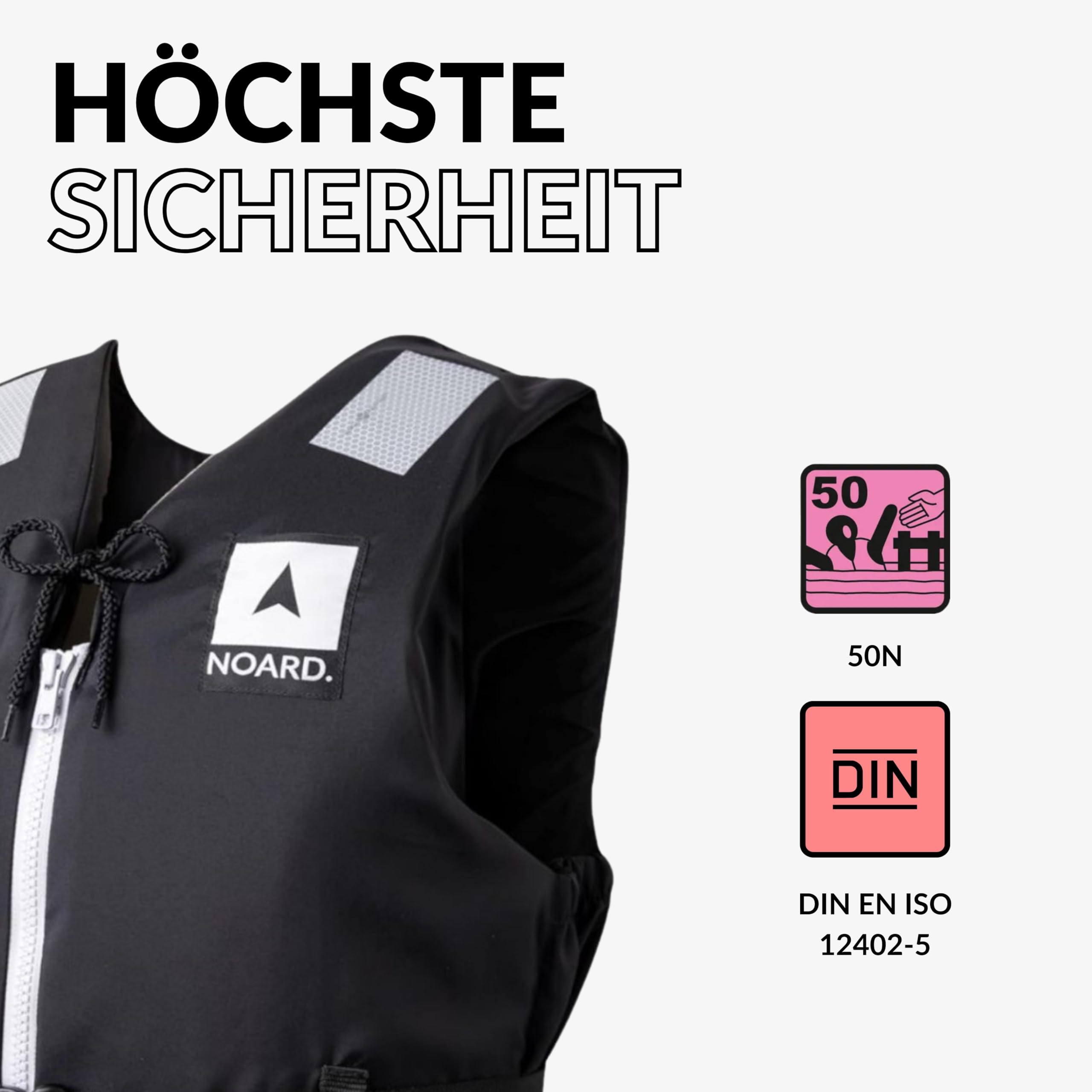 NOARD Schwimmhilfe in 5 Größen – Schwimmweste Black Edition – 25-120 kg – EN ISO 12402-5 CE (50 N) – Feststoffweste