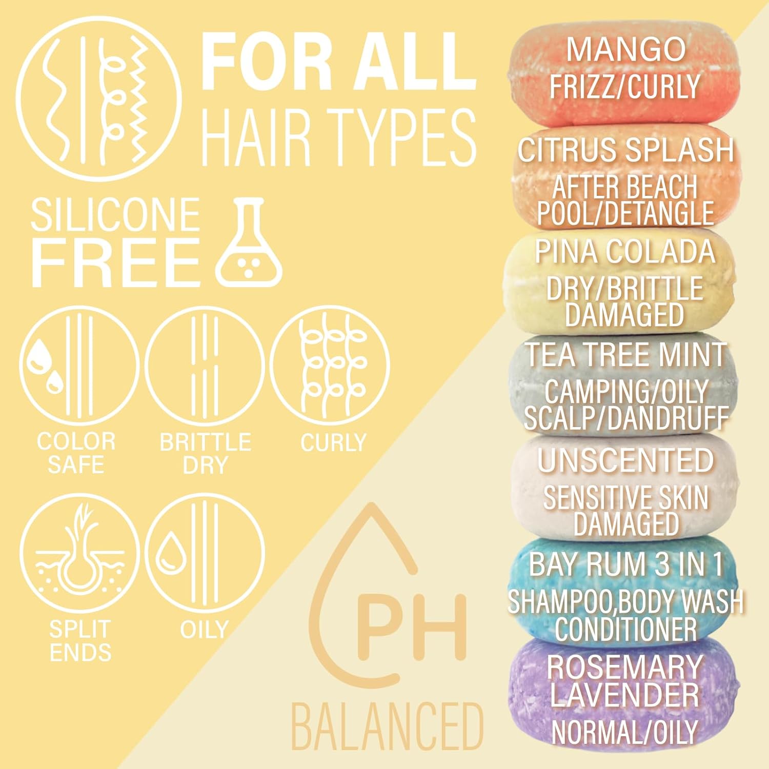 Luxiny Pina Colada Shampoo and Conditioner Bar Set - Sulfate-Free Shampoo Bar (60g) & Deep Conditioner Bar (50g) for Normal to Dry Hair, Made in USA