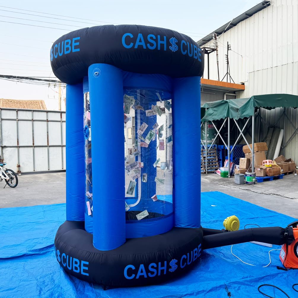 FYTEINFLA Inflatable Cash Cube Booth Inflatable Cube Cash Grab Machine Fast Money Booth Money Grab Machine with 2 Blowers for Promotion Advertising Events