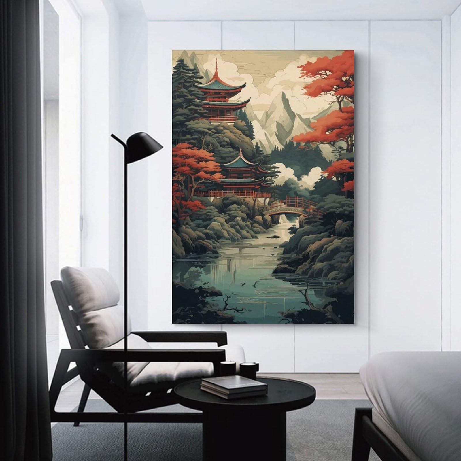 Junmoney Canvas Art Print Japanese Landscape, 24x36inch(60x90cm), for Office, Study Or Home Workspace, Home Office Artwork with Decorative Appeal