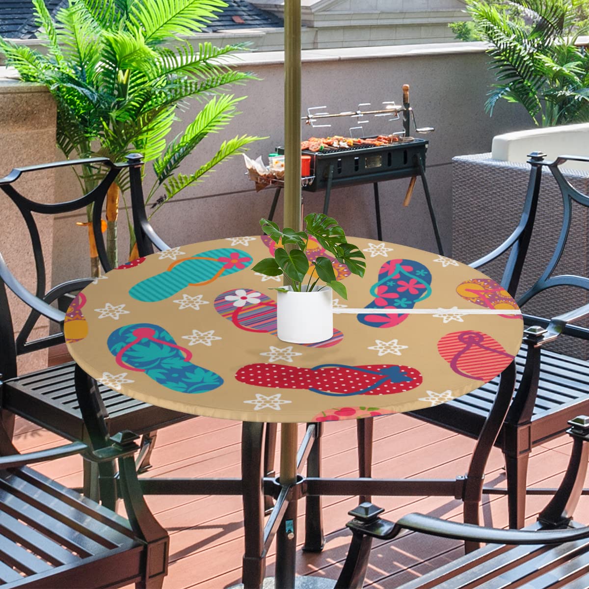 Round Patio Table Cover Hotbar Sunflower Pattern Round Outdoor