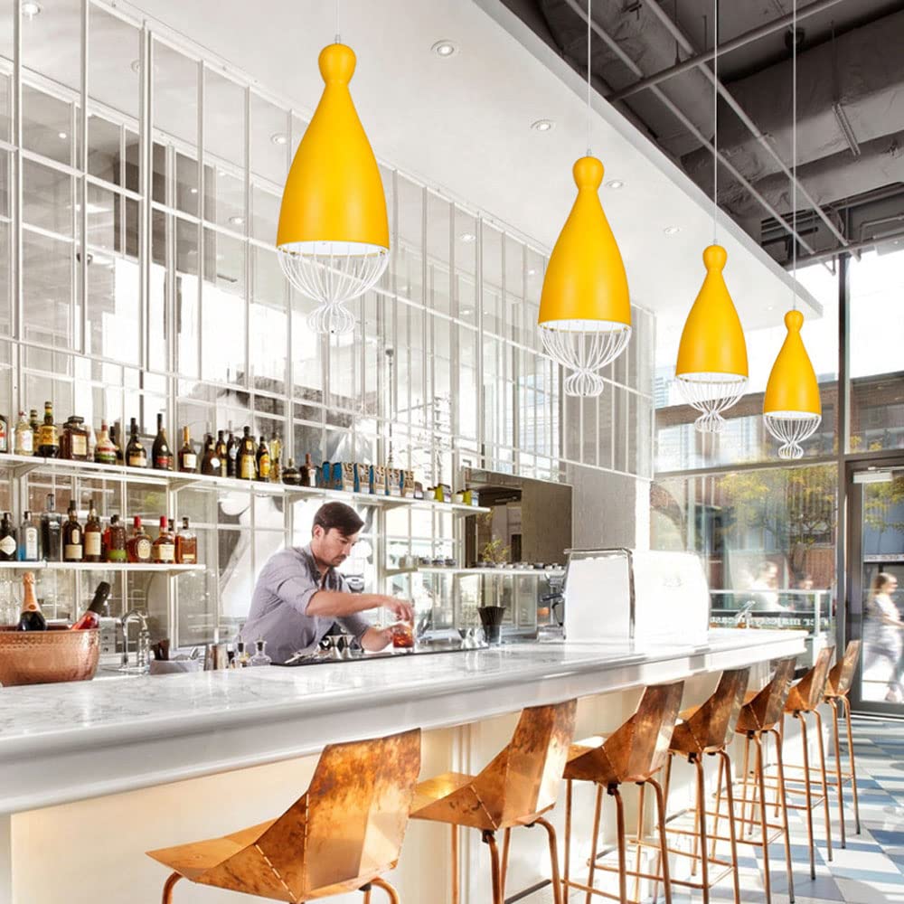 Lampa wisząca LED w stylu nordyckim, metalowa pojedyncza lampa sufitowa, oświetlenie wewnętrzne, bary restauracje, regulowana wysokość (30 cm, żółta