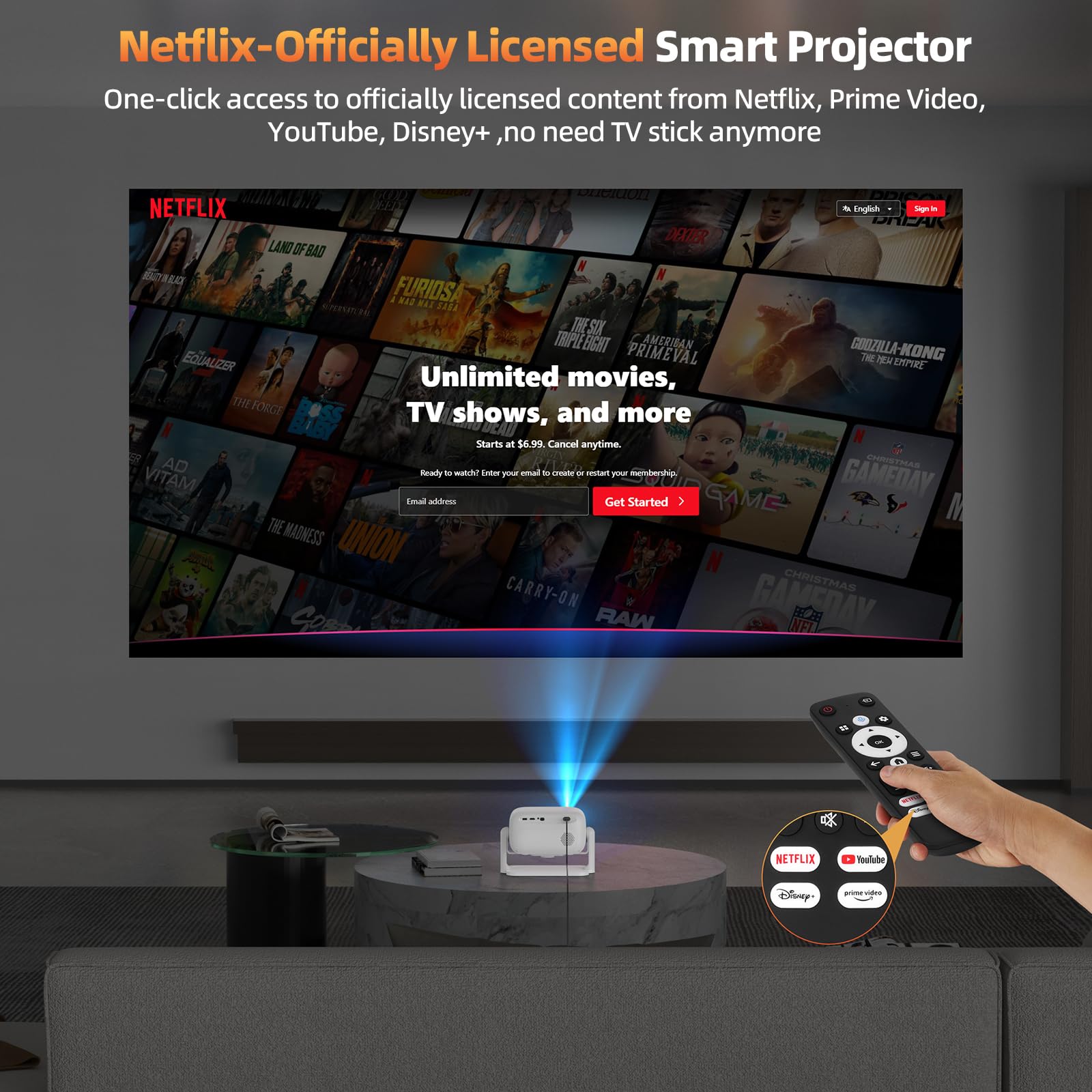 Bettdow per [Netflix Official] Proiettore Intelligente 4K, 1080P Autofocus/Correzione Trapezoidale, Videoproiettore con WiFi6 e Bluetooth 5.2, HDR 10/10+ Proiettore Home Theater, Bianco