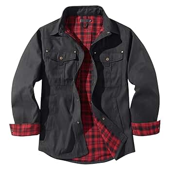 Mens Flannel Lined Shirt Jacket Vintage Snap Button Western