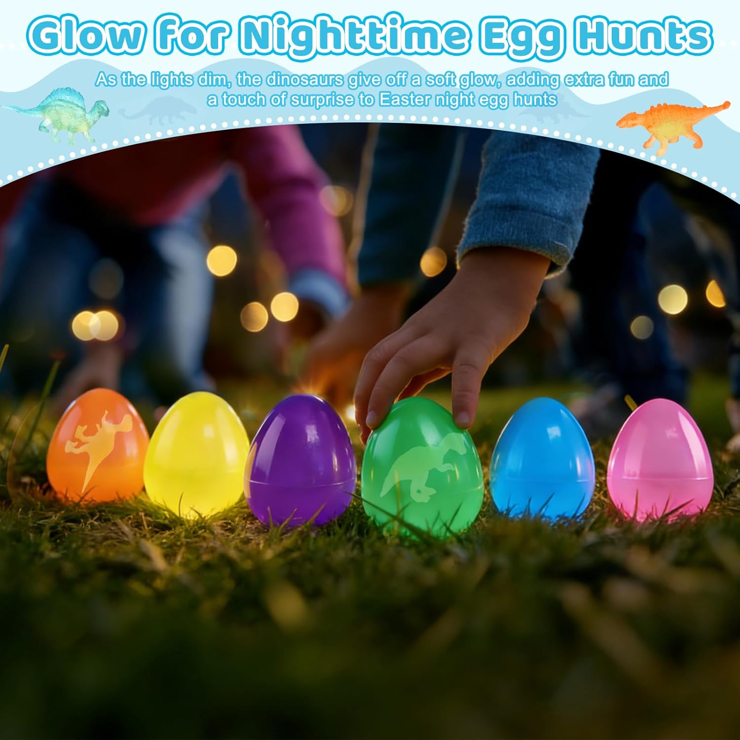 36 Pcs Easter Eggs Filled with Glow in the Dark Dinosaur Inside, Mini Plastic Dinosaur Figure Toys for Kids, Colorful Easter Eggs Basket Stuffers Fillers Eggs Hunt Gift Classroom Prizes Party Favors