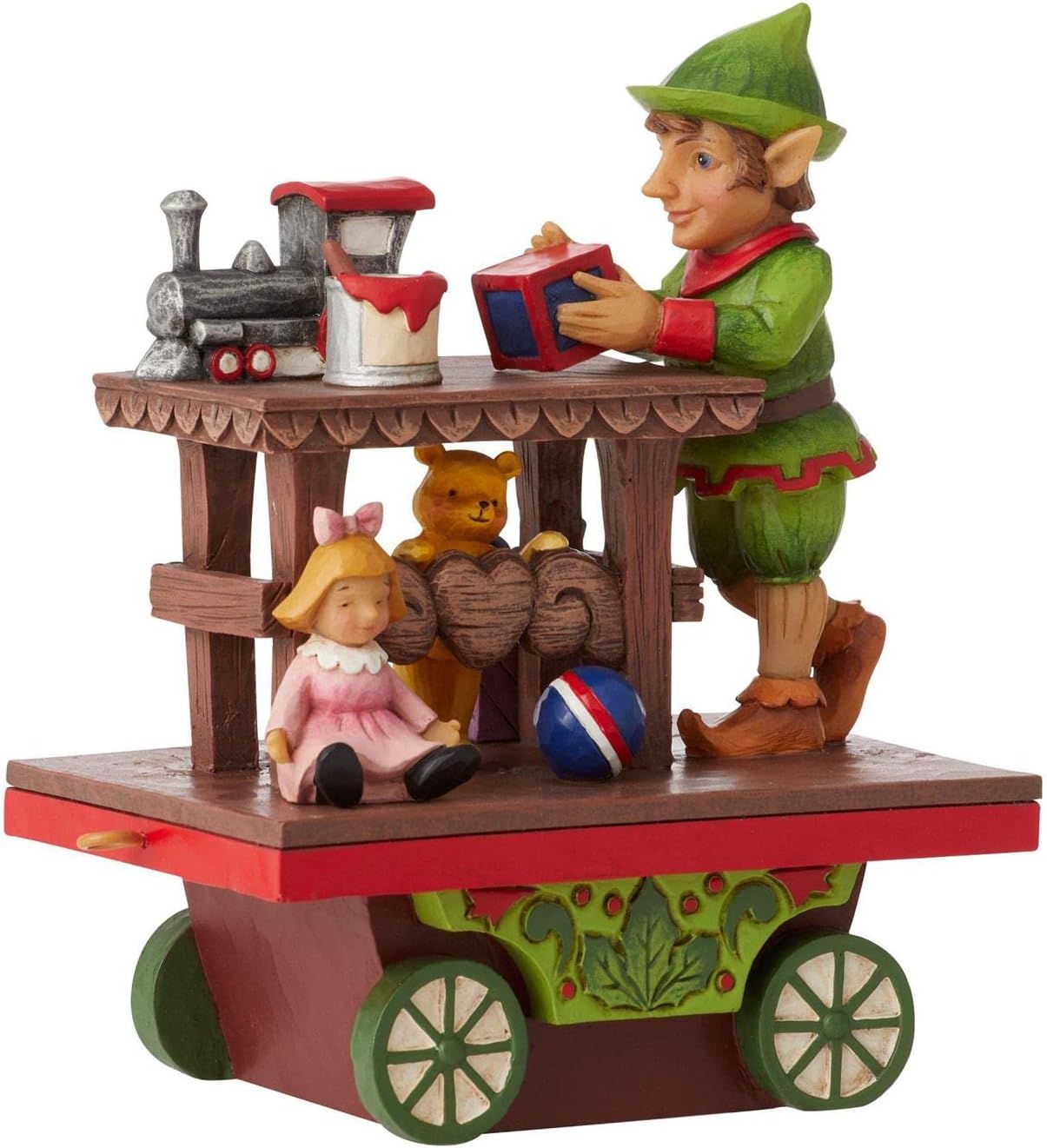 EnescoJim Shore Heartwood Creek Annuam Train Car Elf with Toys Figurine, 5.125 Inch, Multicolor